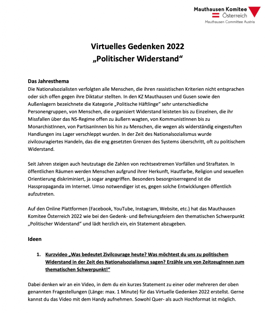 Mauthausen Komitee lädt zum Virtuellen Gedenken ein 