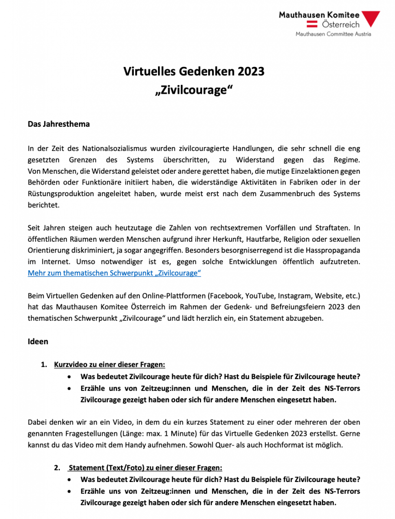 Mauthausen Komitee lädt zum virtuellen Gedenken ein