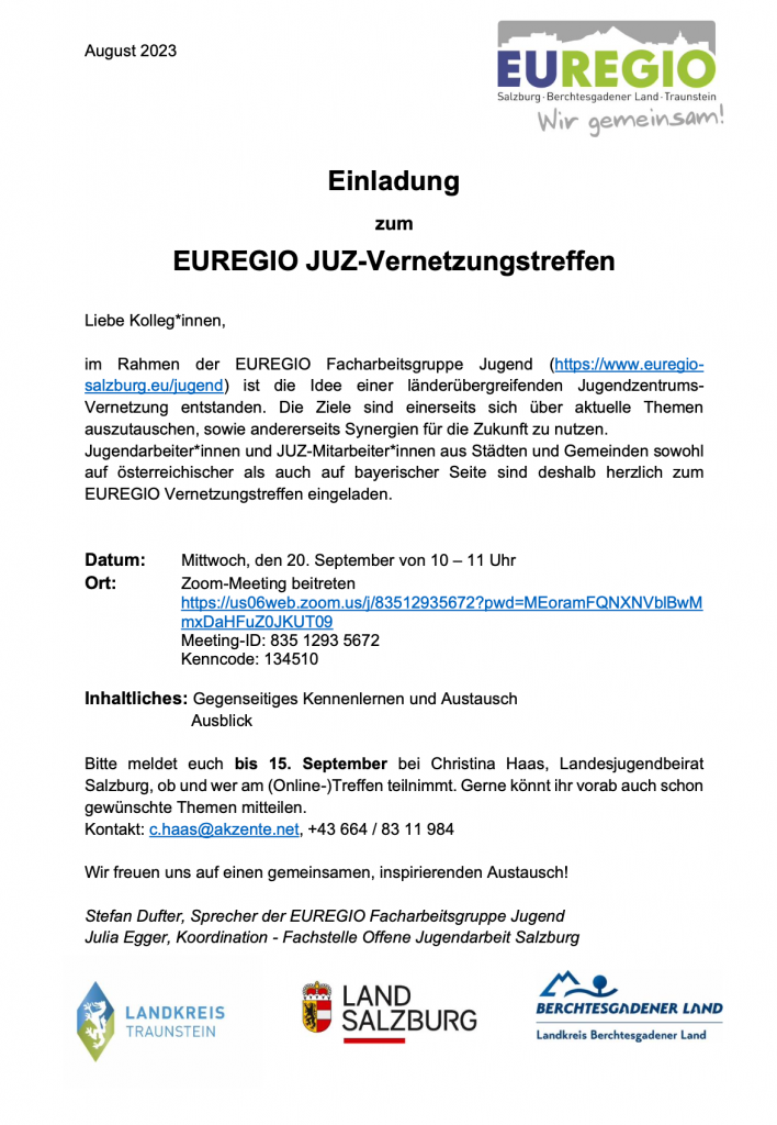 Einladung EUREGIO-JUZ-Vernetzung